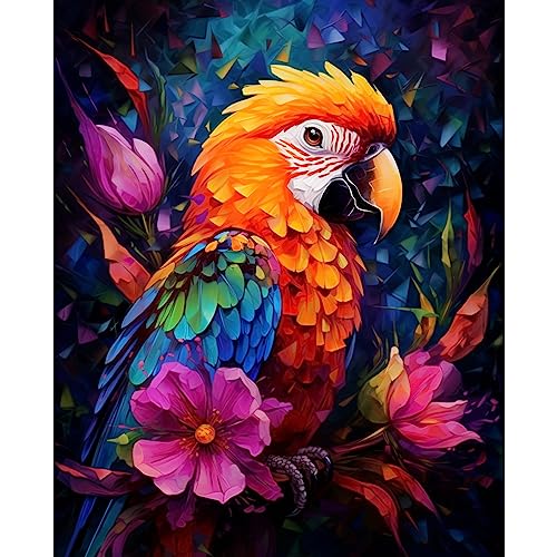 Tucocoo Parrot Paint by Number for Adults Beginner, Animal DIY Digital Oil Painting Kits on Canvas with Brushes and Acrylic Pigment, Lotus Flowers Hand-Painted for Home Decor 16x20 inch (Frameless) - color: Artwork-05, size: 16''x20''(Without Frame)