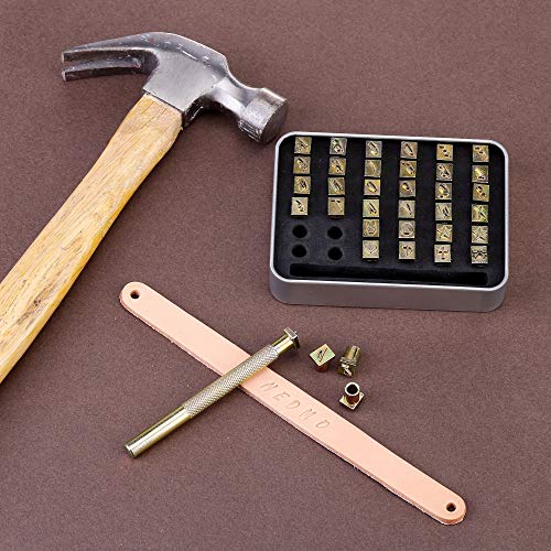 Yoption 37 Pieces Leathercarft Stamping Tool Set, 26 Letters Alphabet & 10 Patterns Stamping Tool 6mm +1 Stamping Handle for Leather Craft - size: 6mm Letters + Patterns