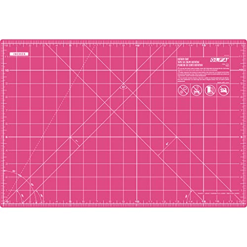 OLFA 12x18" Self-Healing Rotary Cutting Mat (RM-CG/PIK) - Pink | Self-healing, triple-layer heat welded, double-sided, rotary mat - Quilting and sewing - Quilters and Crafters - color: Pink