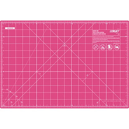 OLFA 12x18" Self-Healing Rotary Cutting Mat (RM-CG/PIK) - Pink | Self-healing, triple-layer heat welded, double-sided, rotary mat - Quilting and sewing - Quilters and Crafters - color: Pink
