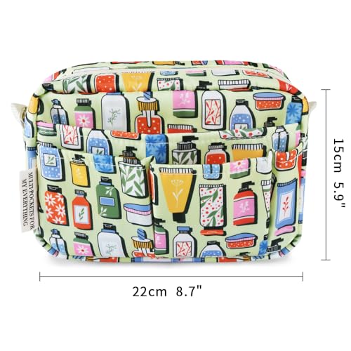 Multiple Pockets Portfolio Organizer with Zipper,Makeup Bag Pencil Pouch | Adult Travel Portable Waterproof Stationery Bag for Journal Tools,Art Supplies,Office Gadgets and Cosmetics.Green Wash