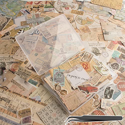 200Pcs Vintage Scrapbook Stickers, Aesthetic Junk Journal Stamping Supplies Kit, Scrapbooking Ephemera Washi Paper for Bullet Journaling Planners Diary Collage - style: Travel