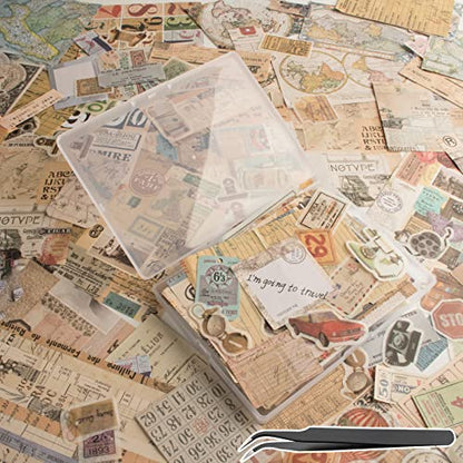 200Pcs Vintage Scrapbook Stickers, Aesthetic Junk Journal Stamping Supplies Kit, Scrapbooking Ephemera Washi Paper for Bullet Journaling Planners Diary Collage - style: Travel