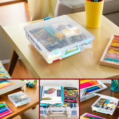 ArtBin Super Satchel 1-Compartment Craft Storage Box, Clear | One Open Compartment, 15.2 x 8 x 6.2 Inches, Secure Latches, Stackable, Clear Durable Polypropylene - color: Aqua Accents, size: 1 Pack