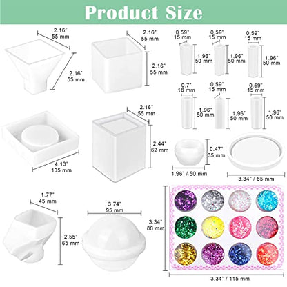 Silicone Resin Molds Kit 26PCS, Epoxy Molds, Large Casting with 12 Glitter Sequins for UV Casting, Including Sphere, Cube, Pyramid, Square, Coaster, Stone & Pendants