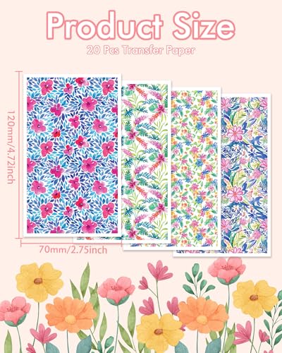 Puocaon Flower Clay Transfer Paper - 20 Sheets Tropical Flower Transfer Paper for Polymer Clay Earrings Making, Retro Floral Polymer Clay Jewelry Transfer Sheets - color: tropical flower