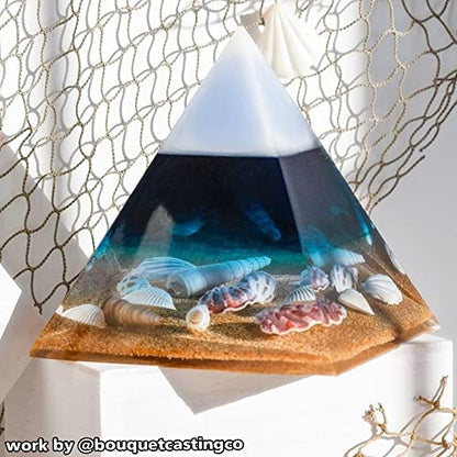 RESINWORLD Super Large Clear Silicone Pyramid Molds for Resin, 2Pcs Inner Pyramid Silicone Molds + 1Pcs Plastic Frame, Shiny Resin Mold for Chakra Orgonite Orgone DIY