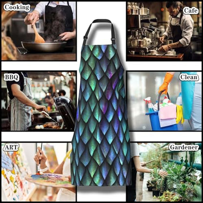 Gardening Apron for Men Dragon Scales Cute Aprons for Women for Kitchen Cooking Restaurant BBQ Painting Crafting 27” (W) x 31” (H), Waterproof Apron - color: Dragon Scales