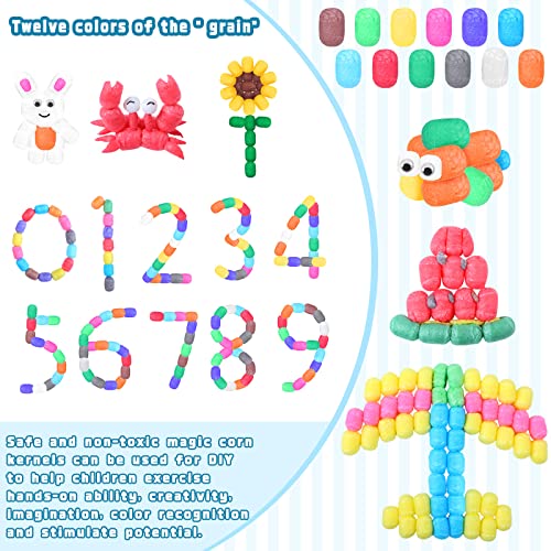 Junkin 1000 Pcs Magic Foam Crafts Puffs Corn Noodles Super Arts Kit | Bulk Building Blocks Model Toys Kid party favos holiday Gifts for Kindergarten School Stimulates Creativity Supplies - color: Multicolored, style: Corn