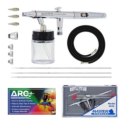 Master Airbrush S62 Dual-Action Siphon Feed Airbrush Gun Set, 3 Nozzles, 3/4 oz Bottle, 6-Foot Braided Hose - Air Brush Guns for Painting and Aerografo Artwork - size: 0.3/0.5/0.8mm