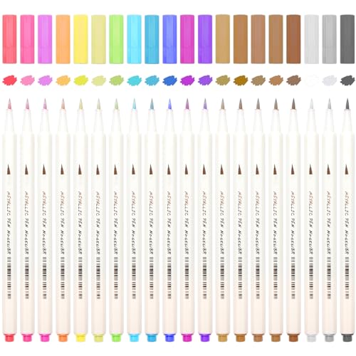 SAYEEC Metallic Brush Pens 20 Colors Art Metallic Markers Soft Brush Tip Calligraphy Paint Pens for Black Paper Rock Painting Lettering Card Making Scrapbooking Fabric Metal Ceramics Glass DIY Crafts - color: 20 Colors Brush Tip