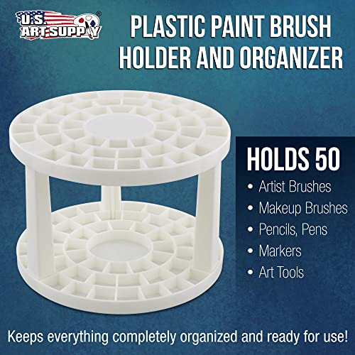 U.S. Art Supply Plastic Artist Round 50 Hole Paint Brush Holder & Organizer | Holds Paintbrushes, Makeup Cosmetic Brushes, Pencils, Pens, Markers, Art Tools, Desk Stand - Students, Teachers - size: 50 Hole