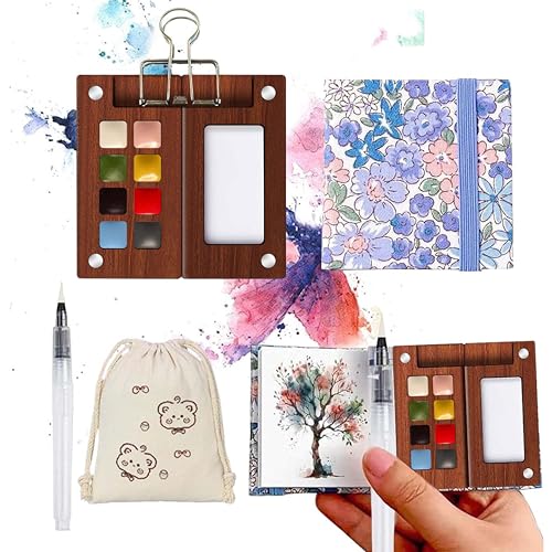 Travel Watercolor Paint Set - Pocket 8-Color Mini Paint Kit with Sketch Pad - color: Colours