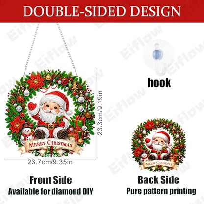 Eiflow Acrylic Christmas Diamond Art Hanging Kit for Adults Santa Claus, DIY Diamonds Painting Door Hanger Ornament Kit Wreath Crystal Diamond Art Painting Wall Window Hanging Pendant - color: Santa Claus