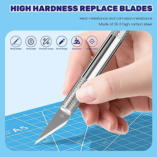10Pcs Silver Exacto Knife Bulk Set, Stainless Steel Precision Hobby Knifes with Non-slip Handle and Protective Covers for Pumpkin Carving Scrapbooking, Model Buliding, Trimming, Cutting - color: 10pcs Hobby Knifes (Silver)