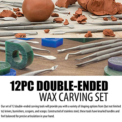 Wax Carvers Set Double Ended Dental Wax Modeling Sculpting Tools Dental Picks Polymer Pottery Clay Carving Tool Stainless Steel 12 Pieces