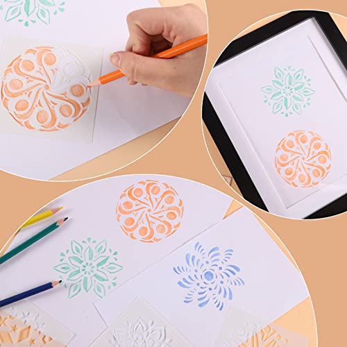 56 Pcs Mandala Stencils, 3.6 x 3.6 Inch Reusable Painting Templates | Pet Material, Smooth Edges, Reusable Mandala Designs, Washable, for Wood, Rock, Fabric, Walls, Window, Cards and Drawing - style: Small Mandala Stencils