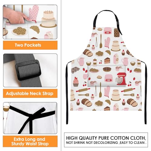 Britimes Apron with Pockets, 32x28 inch, for Women Men, Cake Cookie - color: Pink 01