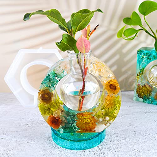 Wholesale Hydroponic Silicone Epoxy Resin Mold Round Frame Nordic Design Flower Plant Vase Concrete Mould with Plastic Bottles for Desktop Decoration Making, Home Decor - size: Round