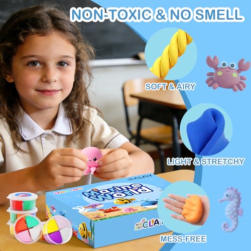 Air Dry Clay Kit - 12 Marine Animal Modeling Clay for Kids, Complete DIY Clay Craft Set with Sculpting Tools & Step-by-Step Tutorials, Ultra Soft & Non-Sticky Clay, Children's Day Gift Ideas - color: Clay Marine Kit