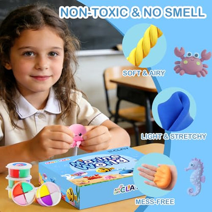 Air Dry Clay Kit - 12 Marine Animal Modeling Clay for Kids, Complete DIY Clay Craft Set with Sculpting Tools & Step-by-Step Tutorials, Ultra Soft & Non-Sticky Clay, Children's Day Gift Ideas - color: Clay Marine Kit