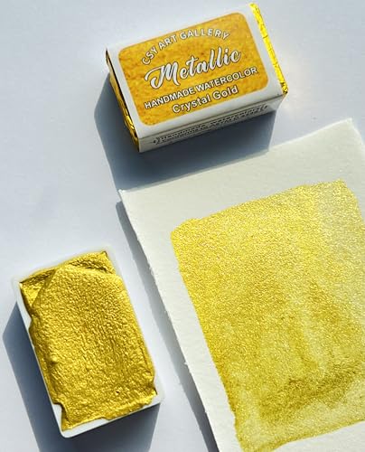 Mica Metallic Watercolor Paint Sparkly Full Pan Handmade Palette Gift for Artists in Calligraphy, Hand lettering, Junk Journaling, Painting (Crystal Gold) - color: Crystal Gold (Full Pan)