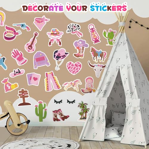 Labeol Diamond Art Kits for Kids Boys and Girls Ages 6-8-10-12 Easy to DIY Creative Diamond Art Sticker Craft by Numbers Kits for Kids and Adult Beginners (Excavator) - style: Cowboy