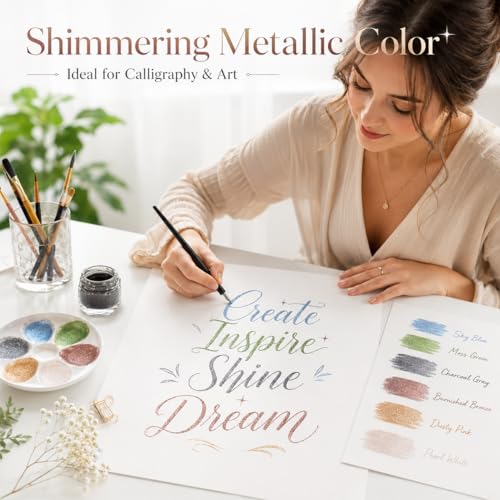 Japan keystone City Lights Metallic Watercolor Paint Set, 6 Colors | Six modern metallic colors shine on black or white paper for cards and lettering. Water-activated; no reusable case or brush. - color: City Lights