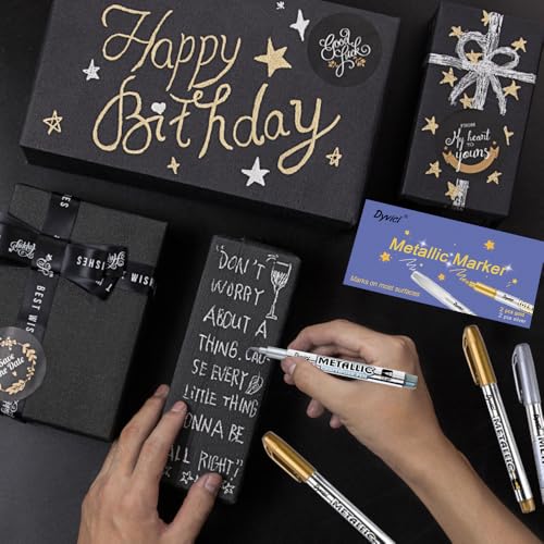 Dyvicl Metallic Markers Pens - Silver and Gold Paint Pens for Black Paper, Glass, Rock Painting, Halloween Pumpkin, Card Making, Scrapbook Album, Christmas DIY Art Craft Kids, Set of 4 - color: Gold & Silver