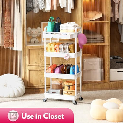 SUNALLY Makeup Cart Organizer with Drawer,4 Tier Rolling Makeup Cart, White - color: White, size: 4 Tier
