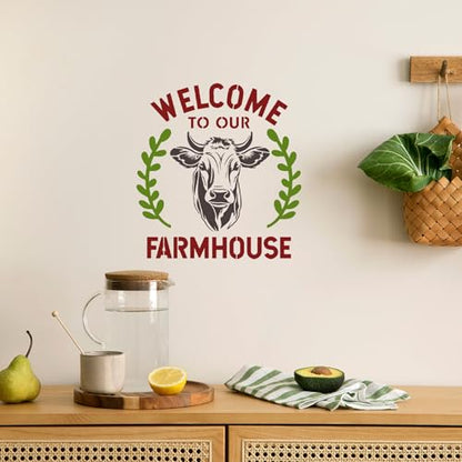 Keluna Farmhouse Stencils for Painting - 16 Pcs Reuasble Farm Animal Cow Chicken Reusable Stencils for Wood Burning Crafts Fabric Farm Sign Home Decor Template - style: welcome to farm