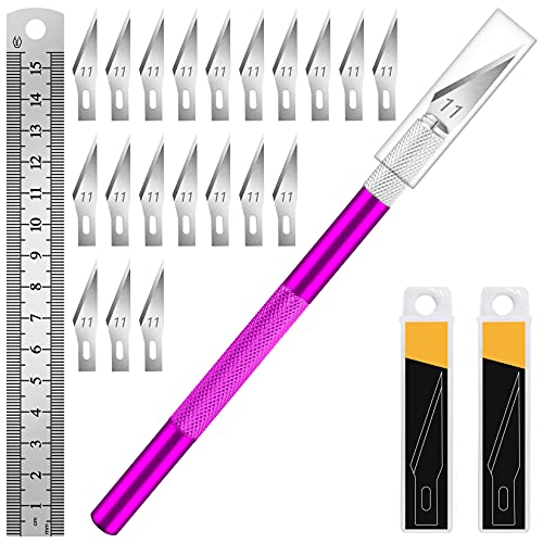 DIYSELF Craft Knife Set with 20 Extra #11 Blades, Aluminum Handle, Ruler | Exacto Knife Kit for DIY, Art, Model Making, Craft Knife with Blades for Artists & Modelers, Aluminum Handle, Purple - color: Purple-20