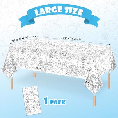 Giant Under The Sea Party Coloring Tablecloth for Kids - Huge Ocean Animals Theme Table Cover Large Under The Sea Shark Painting Poster for Children Birthday Party Supplies 54x108 Inch - color: Ocean