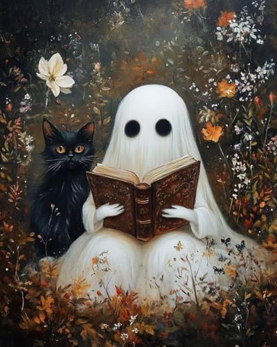ARPADAMO Halloween Diamond Art Kits for Adults Ghost Black Cat 12x16in - color: DP04086