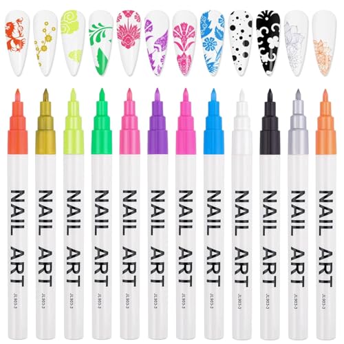 12 Color 3D Nail Art Pens Set Kalolary Nail Point Graffiti Dotting Pen | Drawing Painting Liner Brush for DIY Nail Art Beauty Adorn Manicure Tools - color: D
