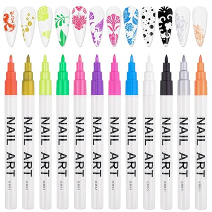 12 Color 3D Nail Art Pens Set Kalolary Nail Point Graffiti Dotting Pen | Drawing Painting Liner Brush for DIY Nail Art Beauty Adorn Manicure Tools - color: D