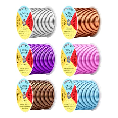 Mandala Crafts 10 GA Blue Pink Brown Assorted Anodized Aluminum Craft Wire - color: Silver Tone Copper Tone Purple Pink Brown Ice Blue, size: 10 Gauge 20X6 Feet
