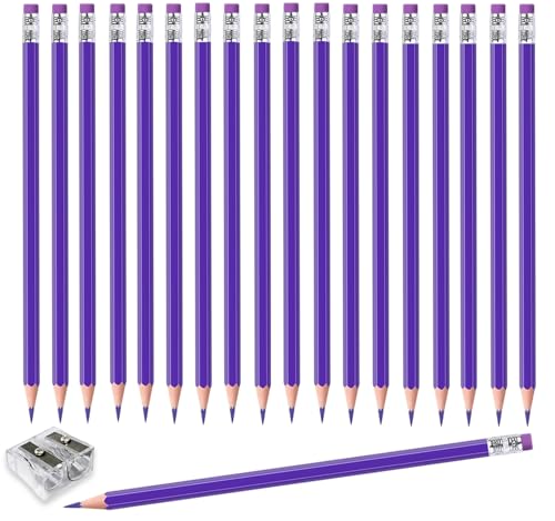 Adhere 25pcs Checking Pencils Erasable colored Pencils Pre-Sharpened #2 HB,for Checking Tests Grading,Map Coloring, editing Office Favors,including a Free sharpener. (Purple) - color: Purple