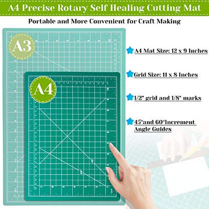 Rotary Cutter Set, Audab Self Healing Sewing Mats Rotary Cutter and Mat 45mm Rotary Fabric Cutter Set with 2 Blades Rotary Cutting Mat for Crafts Fabric Quilting Hobby (9" x 12" (A4)) - color: Green