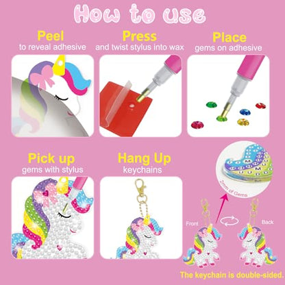 BANBBUR Art and Crafts for Kids Ages 8-12 4-8, 5 PCS Diamond Gem Art Kids | Double Sided 5D Gem Key Chain Making Kit,Christmas Crafts for Kids, Art and Craft Birthday Gifts Christmas Stocking Stuffers