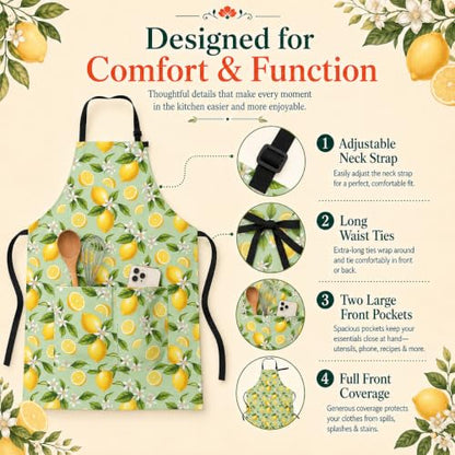 Lemon Apron with 2 Pockets Adjustable Stain Resistant Kitchen Cooking Apron for Baking BBQ Grilling Grilling Painting Gardening - color: Lemon