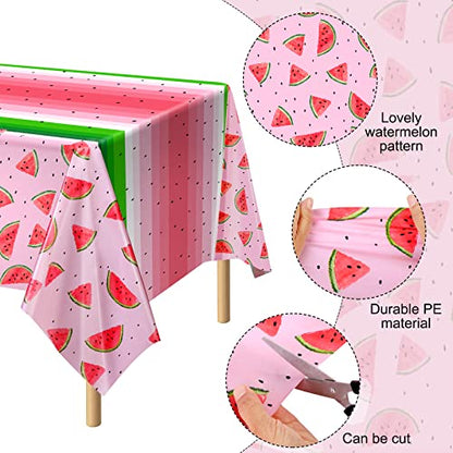 durony 2 Pack Watermelon Plastic Tablecloths 54 x 108 Inches Pink Watermelon Plastic Table Cloth Cover Fruit Party Supplies for Girls Birthday Baby Shower Wedding Table Cover - style: Watermelon