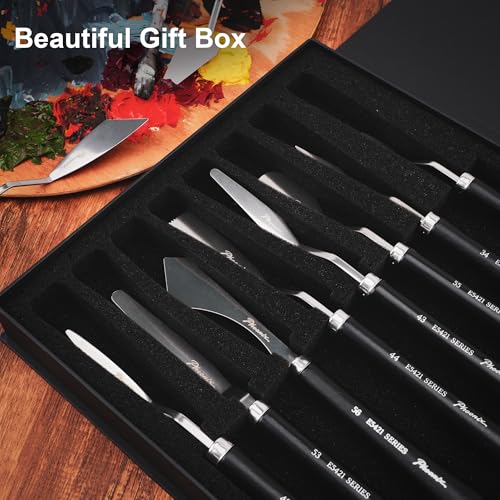 PHOENIX Flexible Palette Knife Set - 8 Stainless Steel Painting Knives with Gift Box, Art Knife with Wood Handle, Paint Spatula for Oil Acrylic Paint