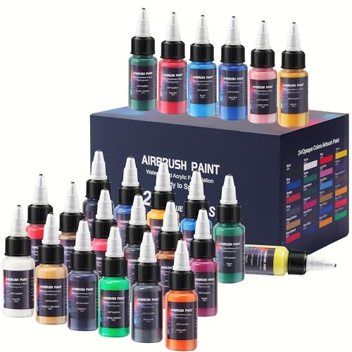 Airbrush Paint 24 Colors, Ready to Spray Airbrush Paint Set, Water-Based Acrylic Air brush Paints for Metal, Plastic Models, Canvas, Wood, 0.67 Fl Oz/20ml - color: 24 Colors