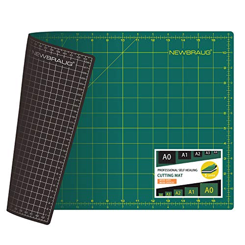 NEWBRAUG 12'' × 18'' Durable Self Healing Cutting Mat, Double Sided 5-Ply PVC Cutting Board, for Quilting, SewingArts, Craft, Fabric & Scrapbooking(Green/Black) - color: Green & Black, size: 18"L x 12"W