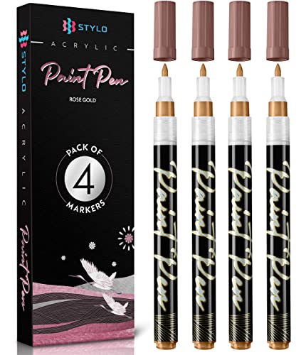 Stylo Rose Gold Acrylic Paint Pens, 4 Rose Gold Paint Markers, Fine Tip - color: Rose Gold