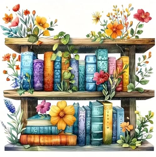 PKLZQSH Book Diamond Art Kits for Adults, Book Flower Diamond Painting Kit for Beginners, 5D Bookshelf DIY Round Full Drill Painting with Gem Art Craft Kits for Home Wall Decor 12X12inch - color: 25-04 bookflower