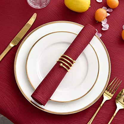 maxmill Jacquard Cloth Napkin 20 x 20 Inch Swirl Pattern Solid Washable Polyester Dinner Napkins Set of 4 with Hemmed Edges Great for Family Holiday Dinners Weddings Parties and Banquets Red - color: Red, size: 20" x 20" (Set of 4)
