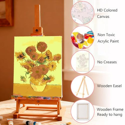 Muzagroo Art 4 Pcs Paint by Numbers Kits for Adults Framed Canvas with Wooden Easel DIY Beach Acrylic Oil Paintings Kits Paint by Numbers on Canvas Wall Art 8x12 inch (Van Gogh) - color: Van Gogh