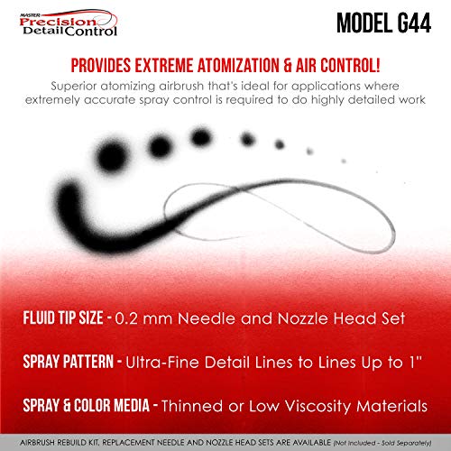 Master High Precision Detail Control G44 Dual-Action Gravity Feed Airbrush, 0.2 mm Tip, 1/3 oz Funnel Fluid Cup, Air Control Valve